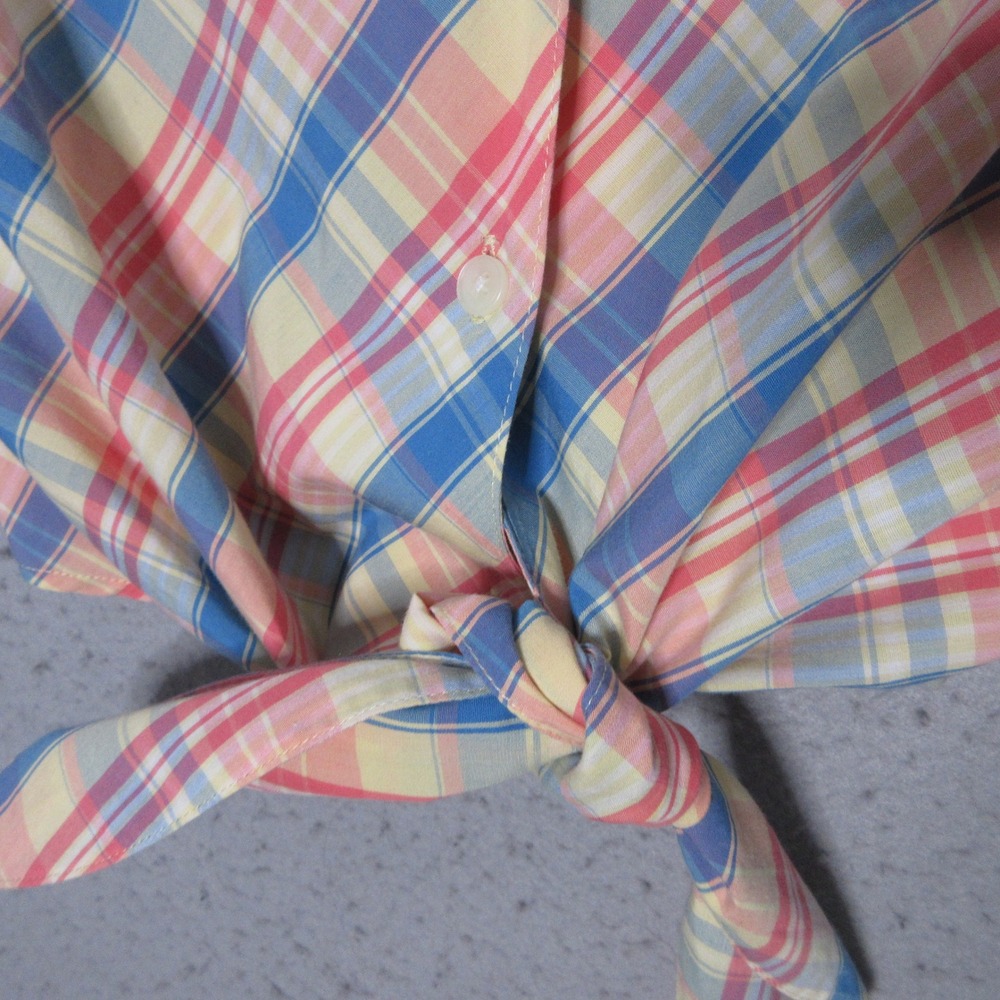 Vintage Talbots Top Madras Plaid Sleeveless Tie Front Button Cotton Pinup Picnic - Picture 3 of 9